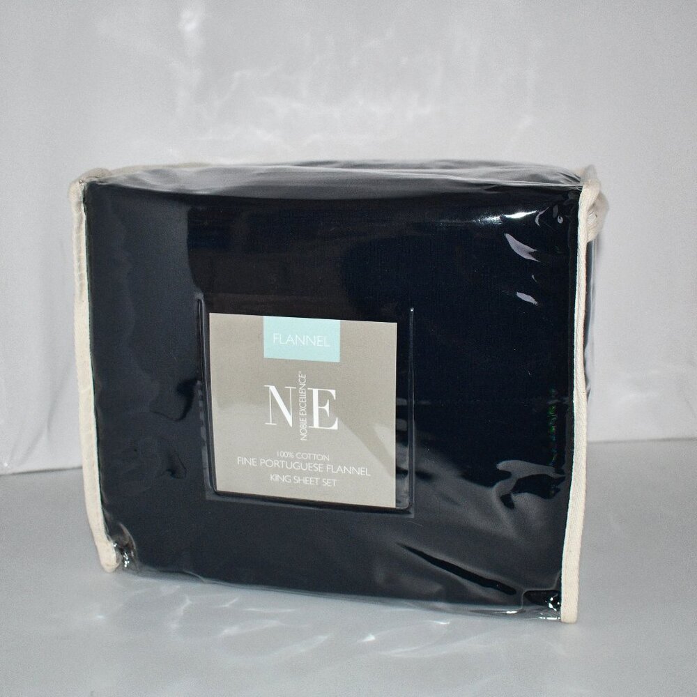 Noble Excellence 100% Cotton Flannel King Sheet Set in Navy NWT
